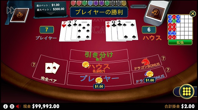 カードが配られ勝敗と点数が決まる
